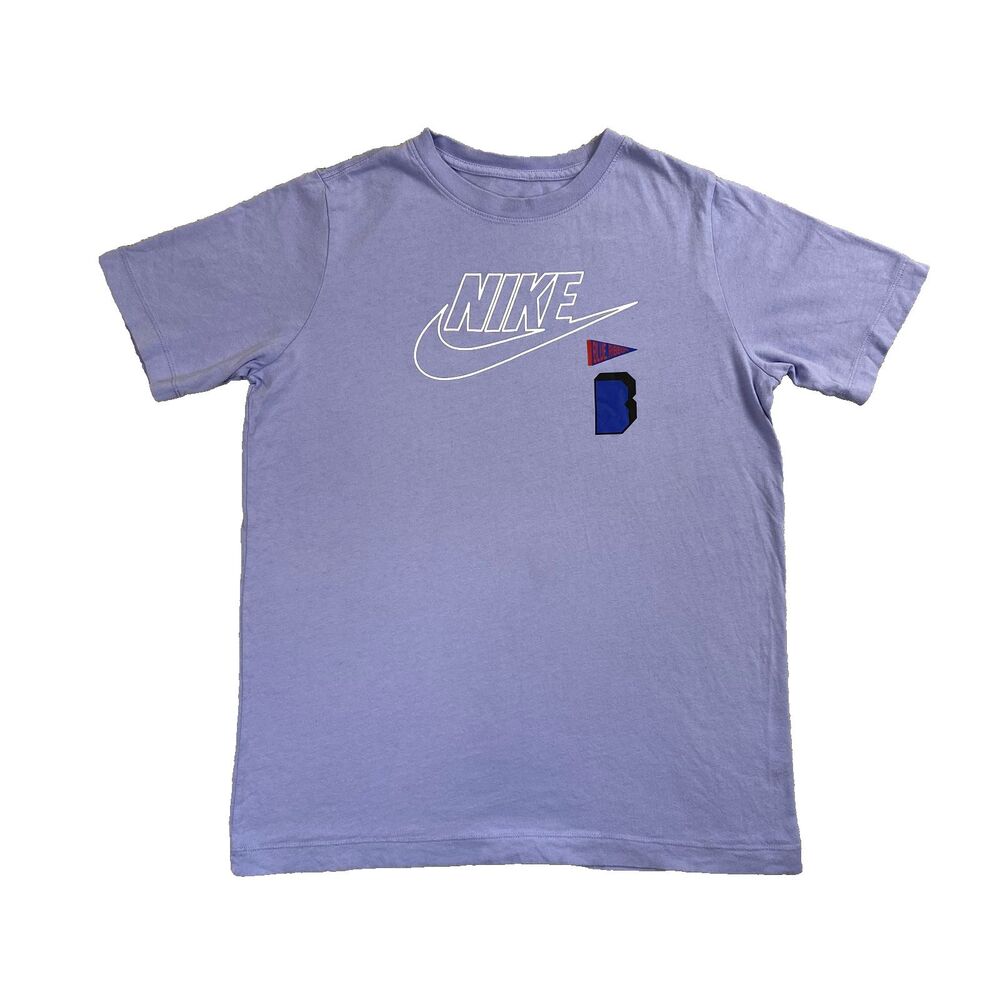 The Nike Tee T-Shirt Purple Short Sleeve Graphic Logo Crew Neck Youth Size XL